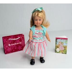American Girl MaryEllen Doll Mini 50s Meet Outfit Bow Shrug Dress Shoes Book Bag
